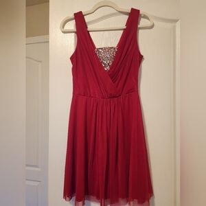 Nwot Red Crimson Tulle Jewel Sparkle Dress Cocktail Dinner Fancy Holiday Size 7